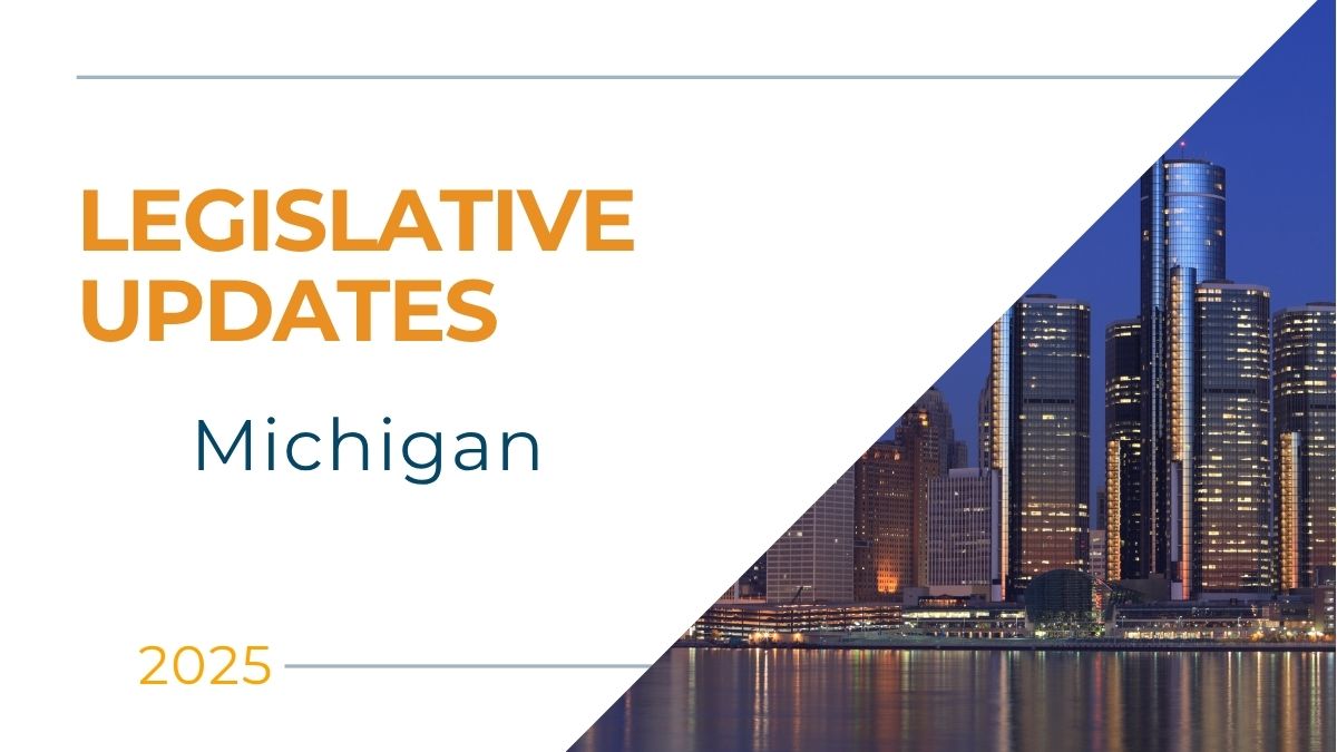 Detroit Michigan skyline at night representing 2025 employment law updates impacting staffing firms, payroll compliance, and workforce regulations.