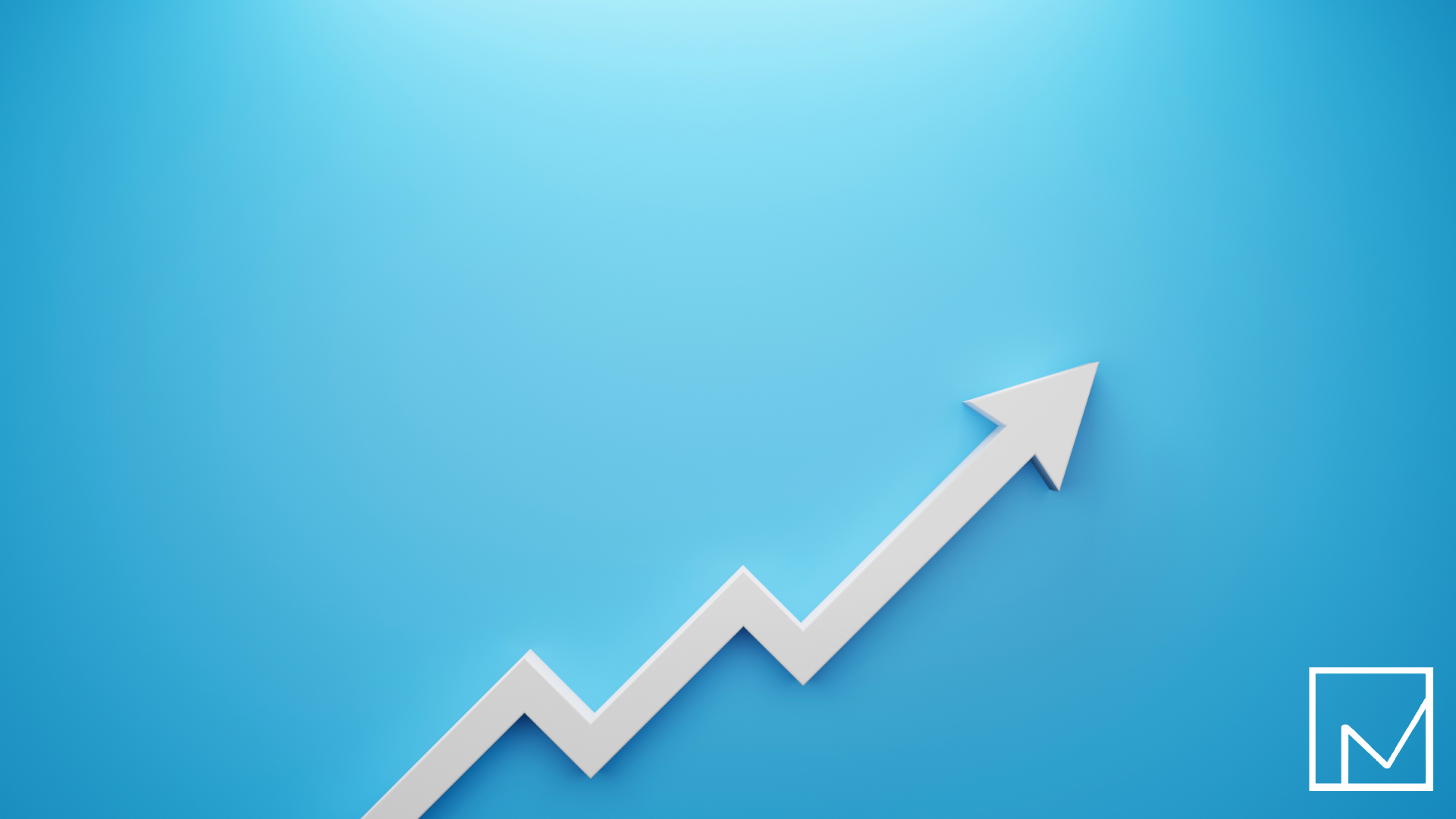 Blue background with an upward-pointing arrow symbolizing business growth and progress.