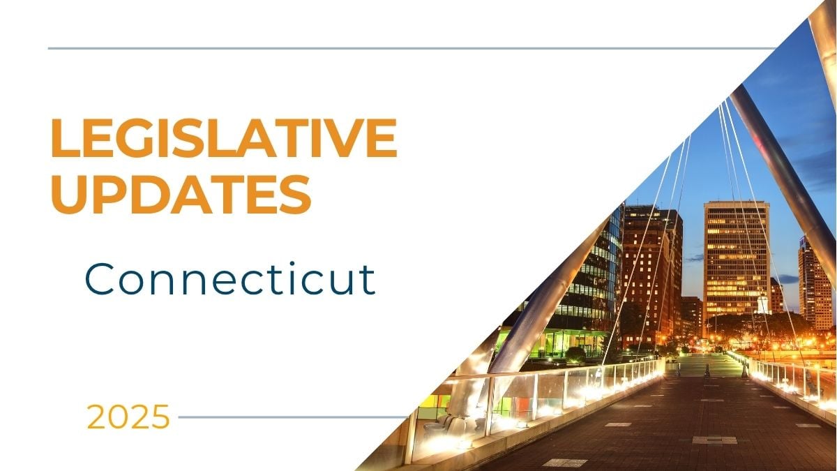 Hartford Connecticut skyline and pedestrian bridge representing 2025 employment law updates impacting staffing firms, payroll compliance, and workforce regulations.