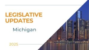 Detroit skyline at night representing 2025 employment law updates impacting payroll, compliance, and staffing firms.