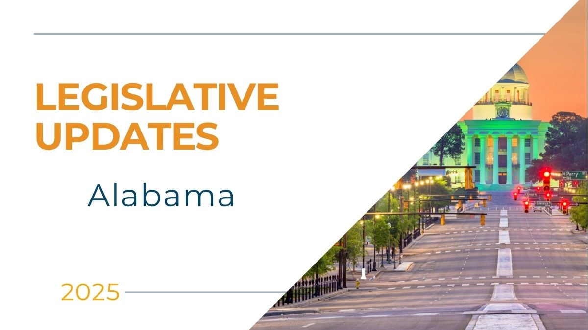 Alabama state capitol and city street representing 2025 employment law updates impacting payroll, compliance, and staffing firms.