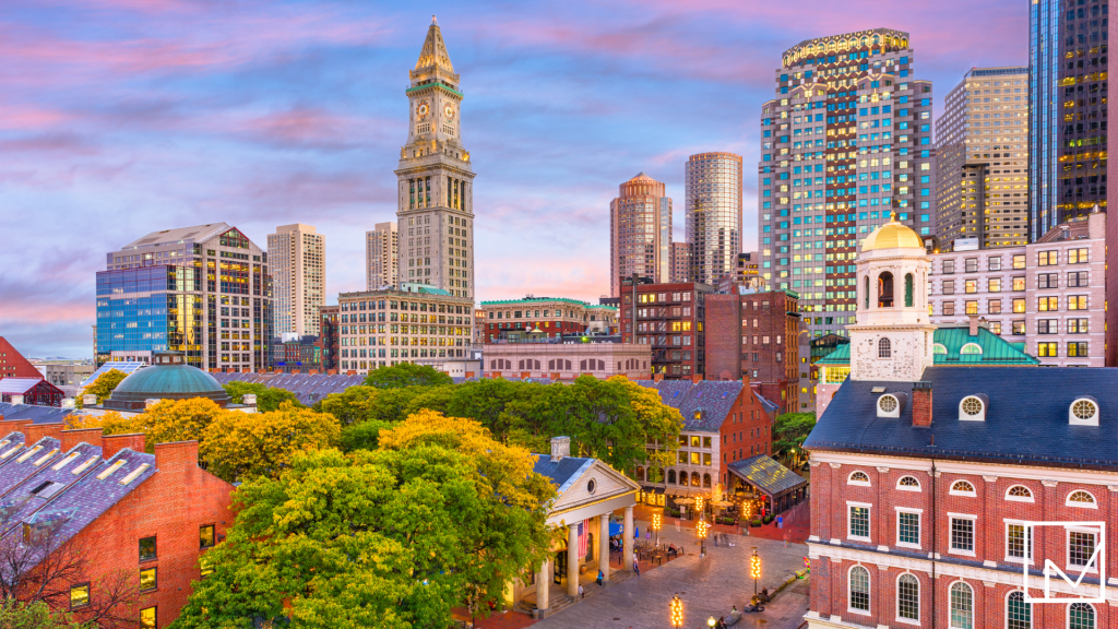 Aerial view of Quincy Market in Boston bustling with activity, symbolizing the dynamic staffing industry in the city and how Madison Resources empowers local businesses by connecting them with skilled talent to drive growth and success.