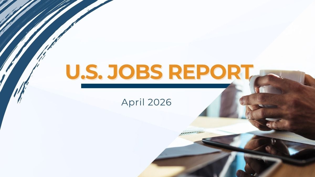 April 2026 jobs report graphic discussing slowing hiring trends, workforce flexibility, and staffing industry insights from Madison Resources.