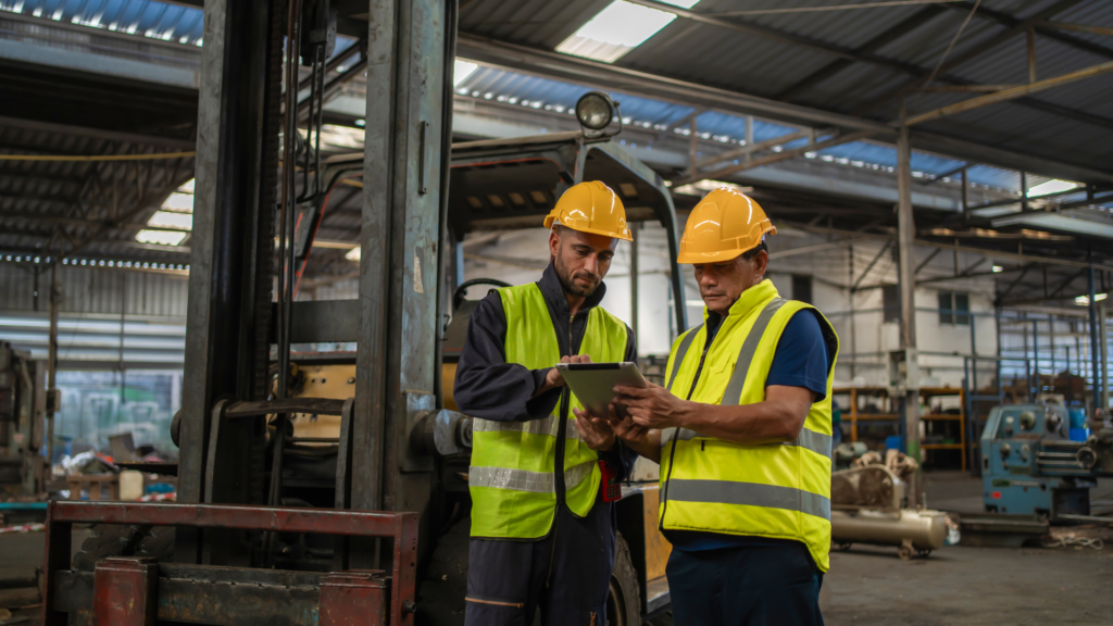 Warehouse employees reviewing workplace documentation for PAGA compliance for staffing firms in California.